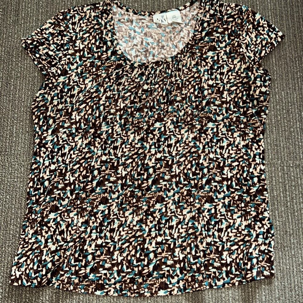 💚Brown multi Maternity scoop neck pleated front Top size L